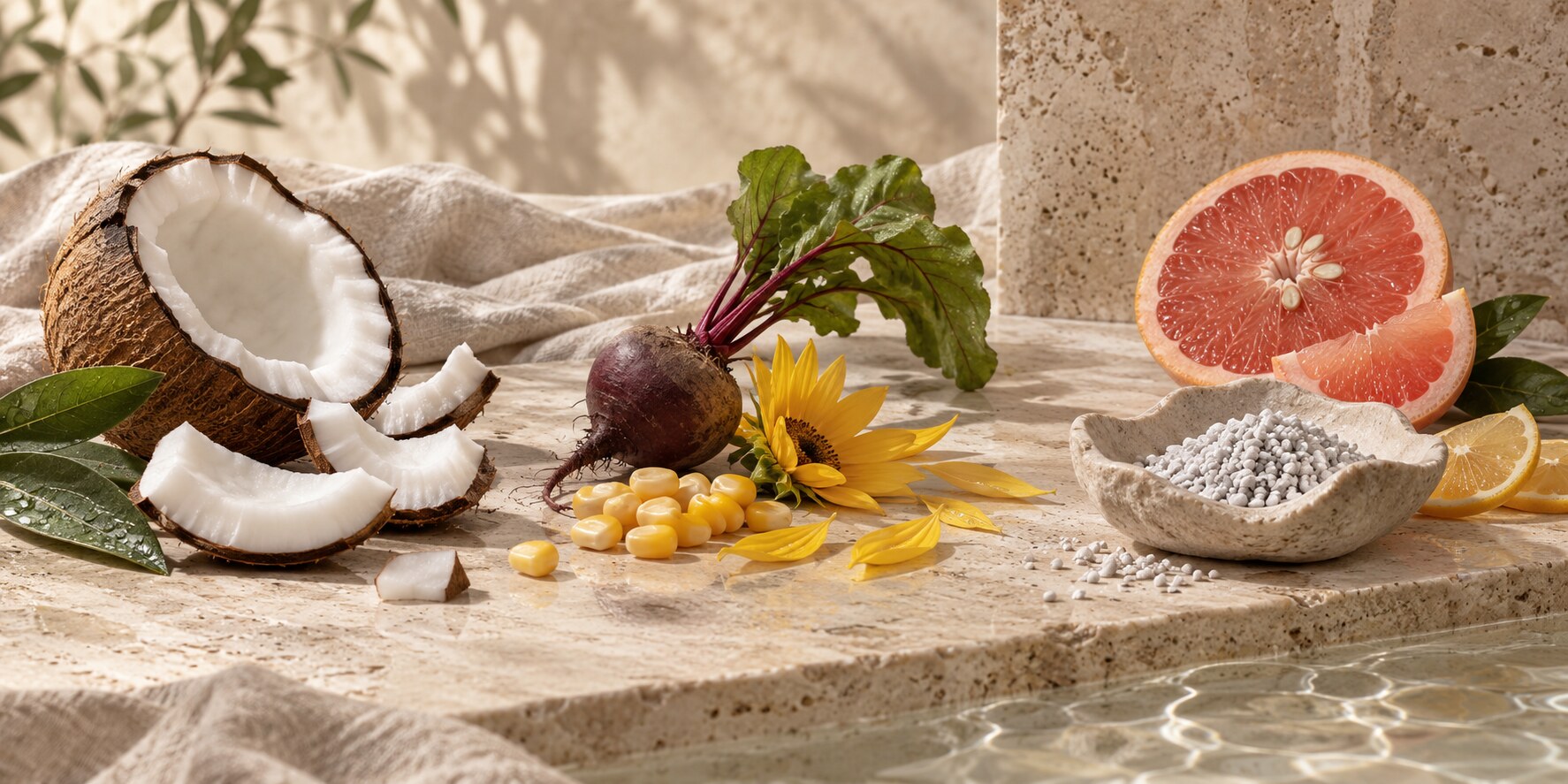 Cocco, barbabietola, girasole, mais, pompelmo e perlite, ingredienti del rituale